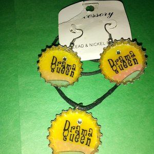 Bottle cap necklace and earrings